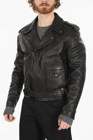 Giubbotto Biker in Pelle con Cintura