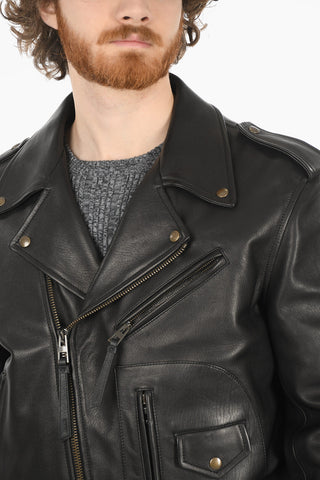 Giubbotto Biker in Pelle con Cintura