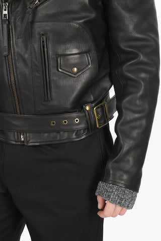 Giubbotto Biker in Pelle con Cintura