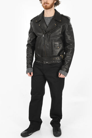 Giubbotto Biker in Pelle con Cintura