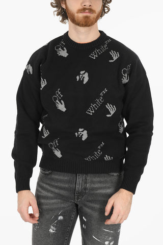 Pullover Girocollo in Cotone con Logo All-Over