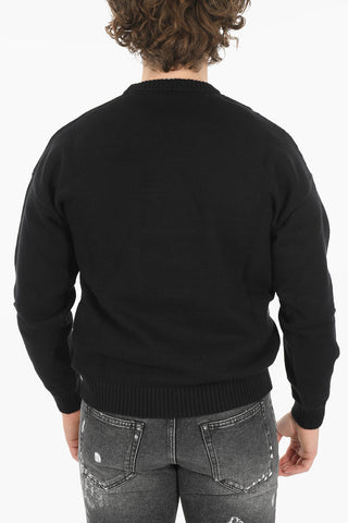 Pullover Girocollo in Cotone con Logo All-Over