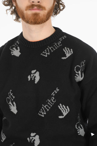 Pullover Girocollo in Cotone con Logo All-Over