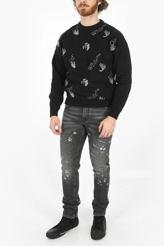 Pullover Girocollo in Cotone con Logo All-Over