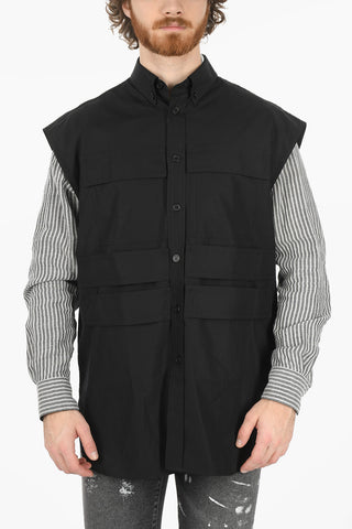 Utility 4-pocket Sleeve-less Shirt with Button-down Collar