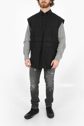 Utility 4-pocket Sleeve-less Shirt with Button-down Collar