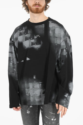 Brushed-cotton Long-sleeved T-shirt with Coated Abstract Print