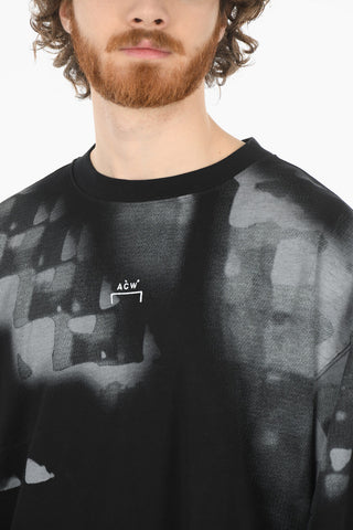 Brushed-cotton Long-sleeved T-shirt with Coated Abstract Print