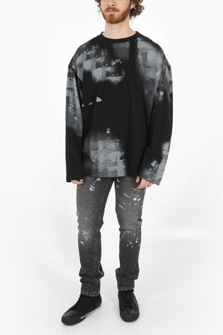 Brushed-cotton Long-sleeved T-shirt with Coated Abstract Print
