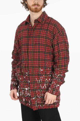 Paint Effect ROUND LOGO Plaid Check Shirt