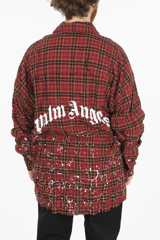 Paint Effect ROUND LOGO Plaid Check Shirt