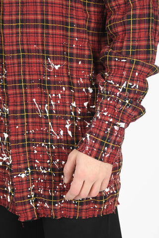 Paint Effect ROUND LOGO Plaid Check Shirt