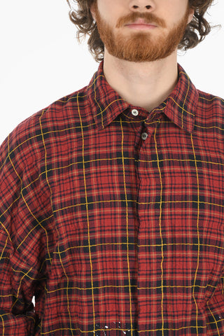 Paint Effect ROUND LOGO Plaid Check Shirt