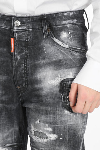 Jeans COMBAT Crop con Effetto Distressed e Patch Decorativi 17cm