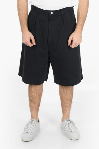 Wide Fit Double Pleated Denim Shorts
