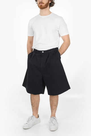 Wide Fit Double Pleated Denim Shorts