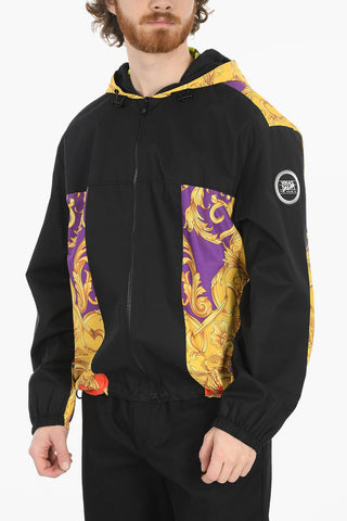 Hooded Windbreaker With Baroque Print