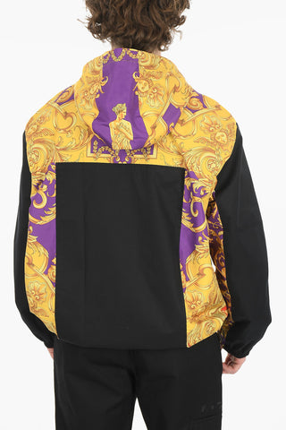 Hooded Windbreaker With Baroque Print