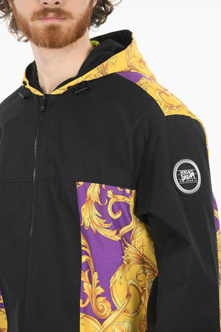 Hooded Windbreaker With Baroque Print