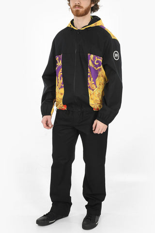 Hooded Windbreaker With Baroque Print
