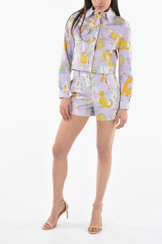 COUTURE! Giacca Crop LADIES WHO LUNCH in Cotone Stampato con Doppio Taschino