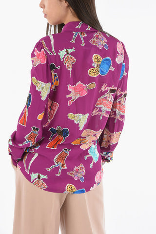 COUTURE! Crepe-viscose Tie-neck Shirt with Graphic Print