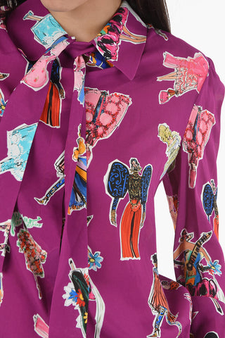 COUTURE! Crepe-viscose Tie-neck Shirt with Graphic Print
