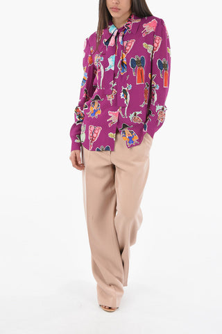 COUTURE! Crepe-viscose Tie-neck Shirt with Graphic Print