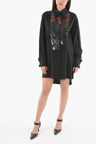 Shirt Dress with Sequined Embroidery