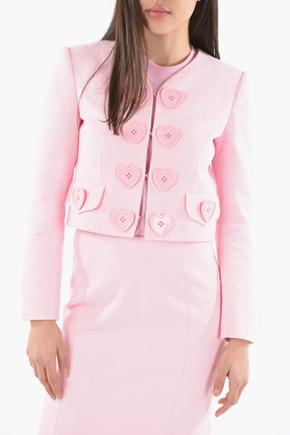 COUTURE! Textured-cotton Cropped Blazer with Heart-shaped Buttons