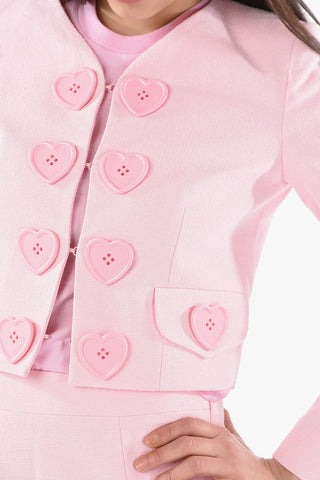 COUTURE! Textured-cotton Cropped Blazer with Heart-shaped Buttons