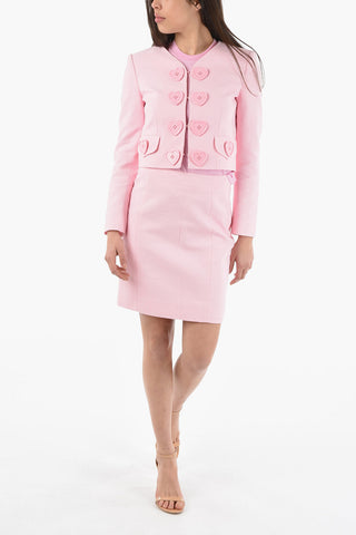 COUTURE! Textured-cotton Cropped Blazer with Heart-shaped Buttons