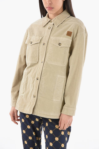Velour Saharian Overshirt with TIGER CREST Logo Patch