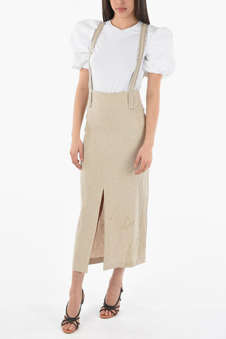 Double-Vent Linen Skirt with Glitter Straps