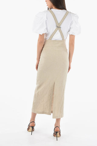 Double-Vent Linen Skirt with Glitter Straps