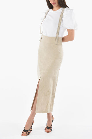 Double-Vent Linen Skirt with Glitter Straps