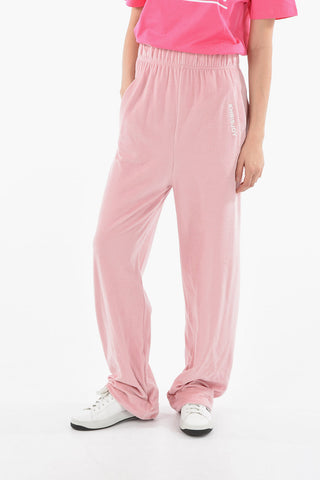High-waisted Velour Joggers with Logo Print