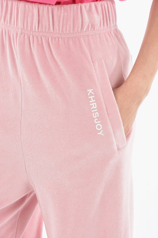High-waisted Velour Joggers with Logo Print