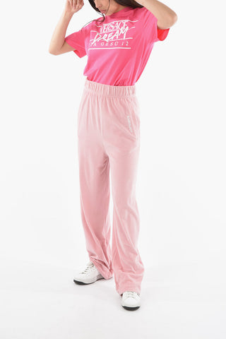 High-waisted Velour Joggers with Logo Print