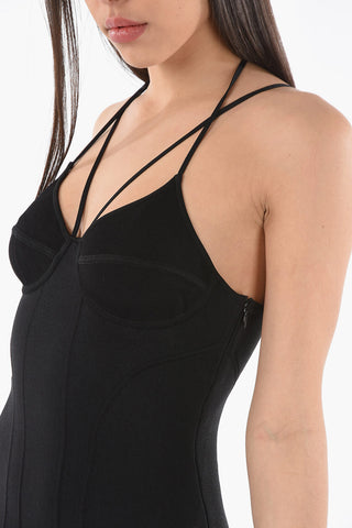 Stretchy Knit Mini Shaped Dress with Criss Cross Straps