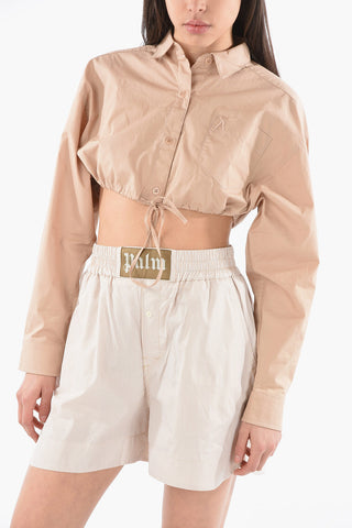 Drawstringed Crop Shirt with Logoed Chest Pocket