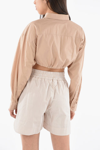 Drawstringed Crop Shirt with Logoed Chest Pocket