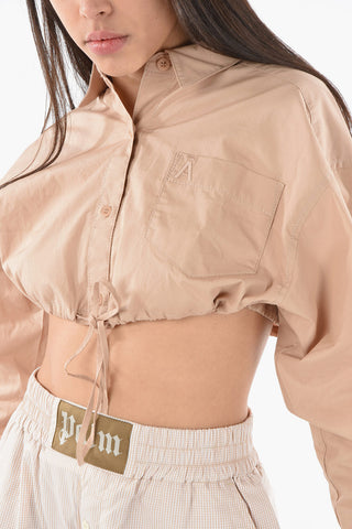 Drawstringed Crop Shirt with Logoed Chest Pocket