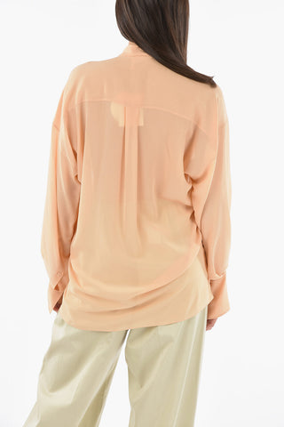 Blusa Tie Neck in Seta effetto Crepe con Dettagli Plissé