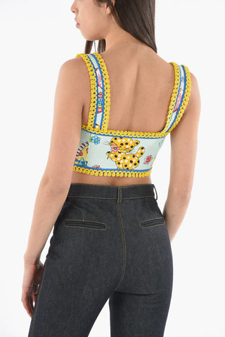 COUTURE! Corsetto LADIES WHO LUNCH in Cotone Piqué Stampato con Orli Crochet