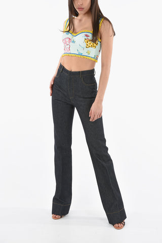 COUTURE! Corsetto LADIES WHO LUNCH in Cotone Piqué Stampato con Orli Crochet