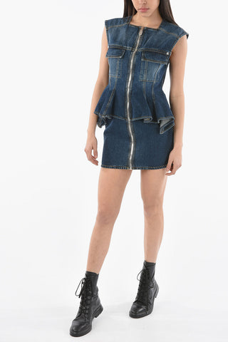 Denim Peplum Minidress with Zip Closure