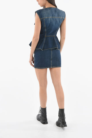 Denim Peplum Minidress with Zip Closure