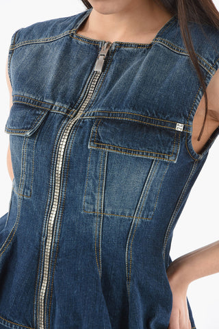 Denim Peplum Minidress with Zip Closure