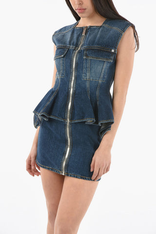 Denim Peplum Minidress with Zip Closure